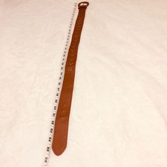 TAN LEATHER BELT BRAIDED W TAN LEATHER CUTE WESTERN MEASUREMENTS PICTURED - Picture 6 of 6